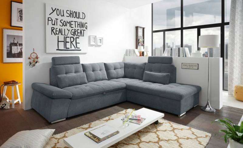 ED EXCITING DESIGN Ecksofa Nalo L-Form, mit Bettfunktion, Armteilverstellung, Kopfstützen & 2 Nierenkissen von ED EXCITING DESIGN