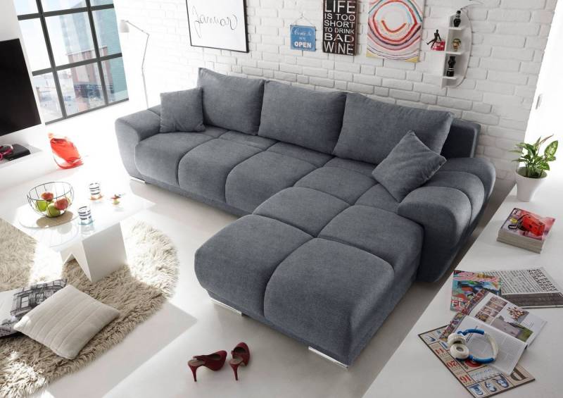 ED EXCITING DESIGN Ecksofa Anton L-Form, mit Bettfunktion, Bettkasten & 2 Zierkissen von ED EXCITING DESIGN