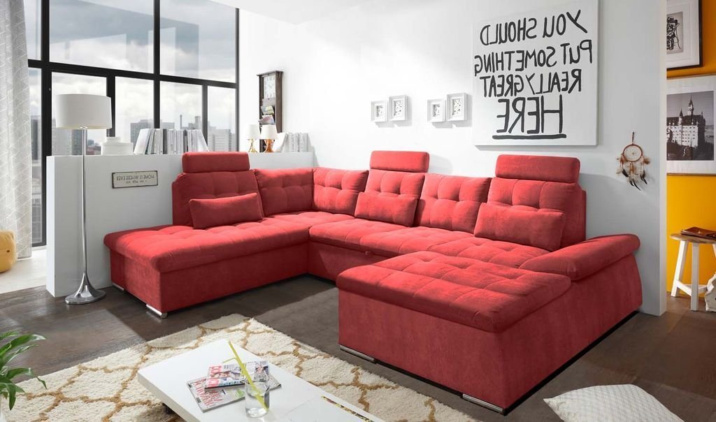 ED EXCITING DESIGN Wohnlandschaft, Nalo Wohnlandschaft 324x218 cm U-Sofa Couch Ecksofa Rot (Berry) von ED EXCITING DESIGN