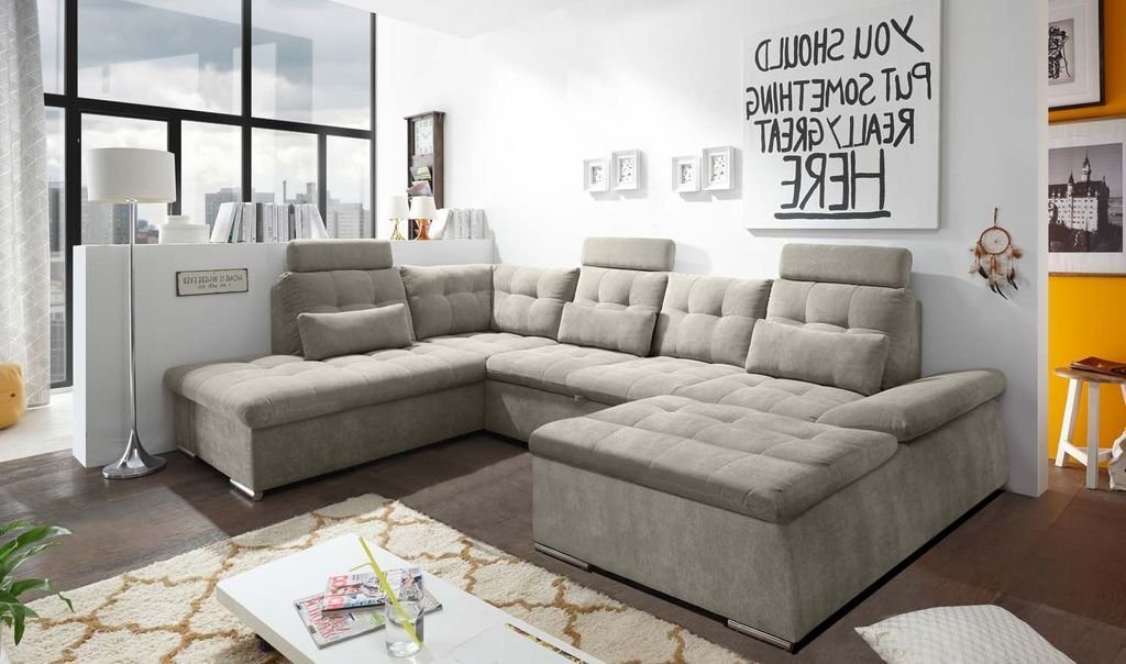 ED EXCITING DESIGN Wohnlandschaft, Nalo Wohnlandschaft 324x218 cm U-Sofa Couch Ecksofa Silber von ED EXCITING DESIGN