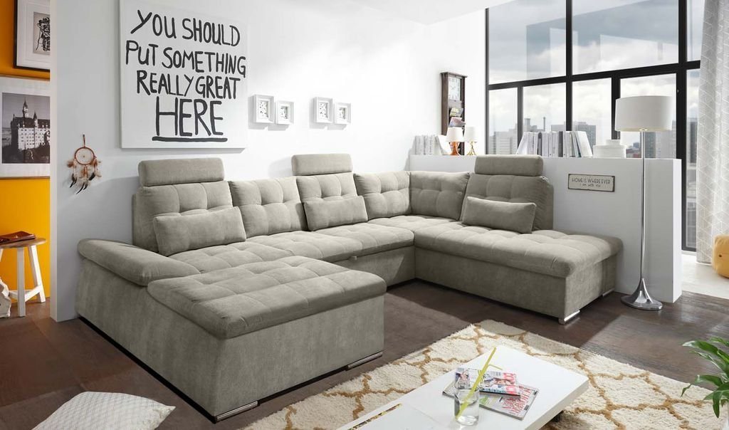 ED EXCITING DESIGN Wohnlandschaft, Nalo Wohnlandschaft 324x218 cm U-Sofa Couch Ecksofa Silber von ED EXCITING DESIGN