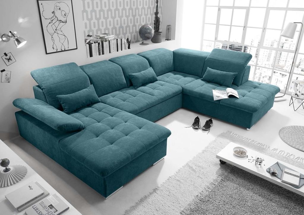 ED EXCITING DESIGN Wohnlandschaft, Wayne Wohnlandschaft 340x240 cm U-Sofa Couch Ecksofa Blau (Denim) von ED EXCITING DESIGN