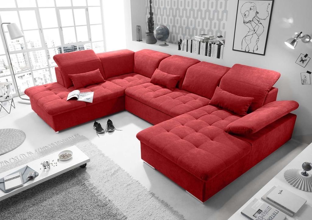 ED EXCITING DESIGN Wohnlandschaft, Wayne Wohnlandschaft 340x240 cm U-Sofa Couch Ecksofa Rot (Berry) von ED EXCITING DESIGN