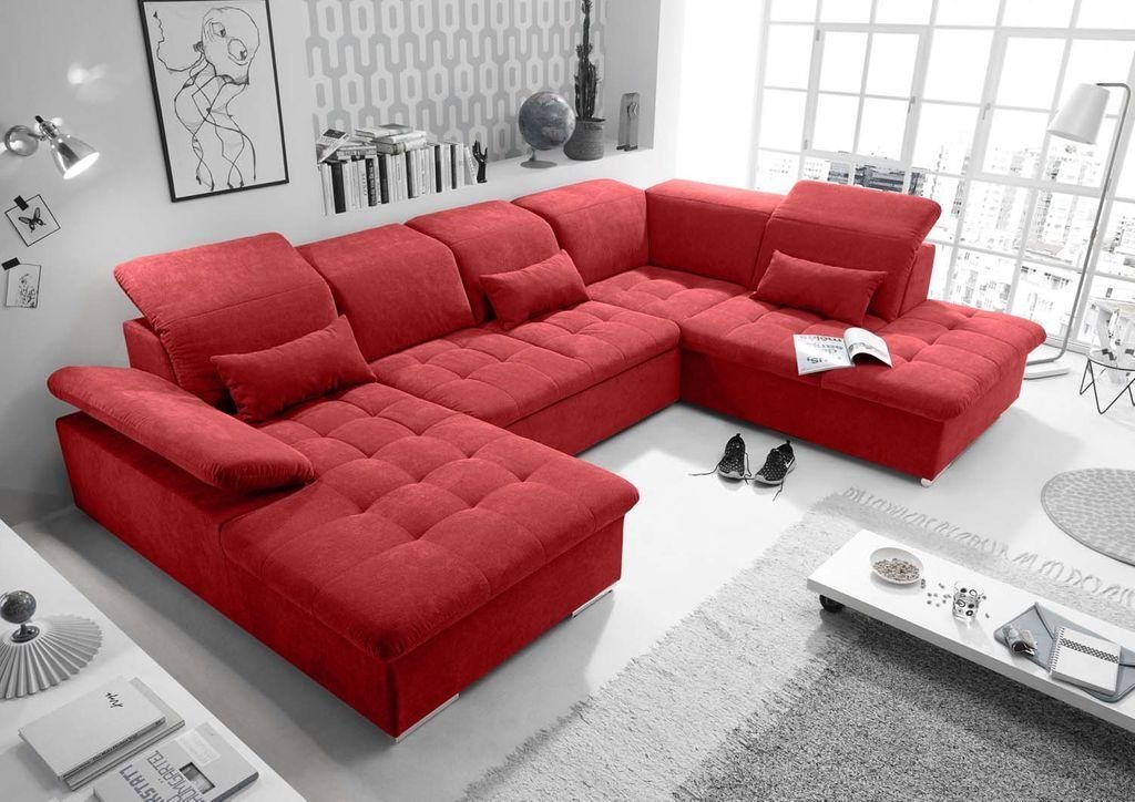 ED EXCITING DESIGN Wohnlandschaft, Wayne Wohnlandschaft 340x240 cm U-Sofa Couch Ecksofa Rot (Berry) von ED EXCITING DESIGN