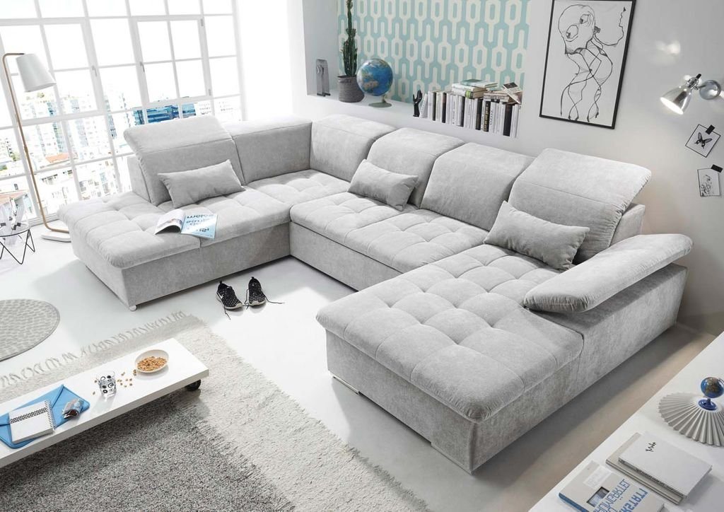 ED EXCITING DESIGN Wohnlandschaft, Wayne Wohnlandschaft 340x240 cm U-Sofa Couch Ecksofa Silber von ED EXCITING DESIGN