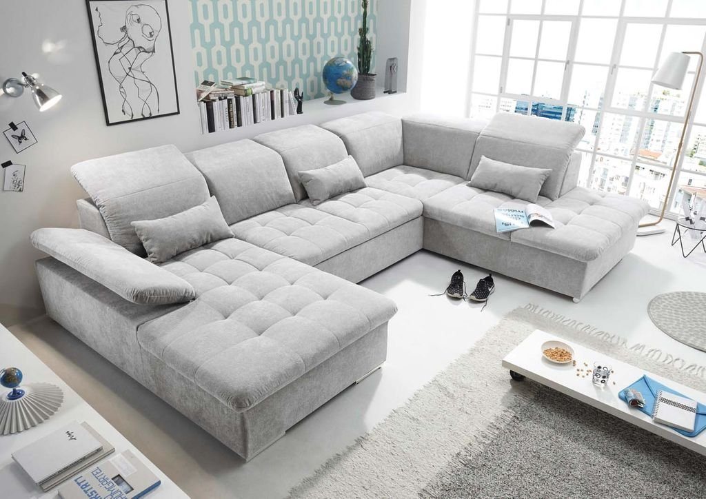 ED EXCITING DESIGN Wohnlandschaft, Wayne Wohnlandschaft 340x240 cm U-Sofa Couch Ecksofa Silber von ED EXCITING DESIGN