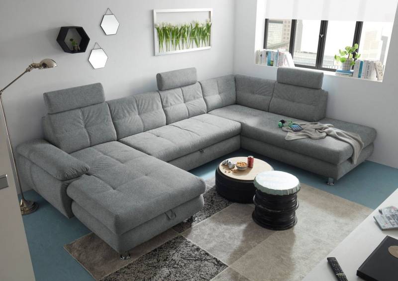 ED EXCITING DESIGN Wohnlandschaft Alba U-Form, mit Bettfunktion, Bettkasten, Armteilverstellung & Kopfstützen von ED EXCITING DESIGN