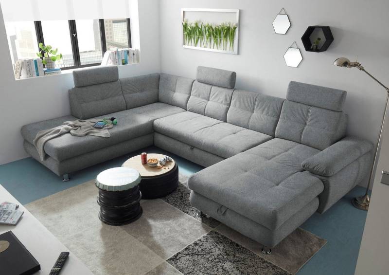 ED EXCITING DESIGN Wohnlandschaft Alba U-Form, mit Bettfunktion, Bettkasten, Armteilverstellung & Kopfstützen von ED EXCITING DESIGN