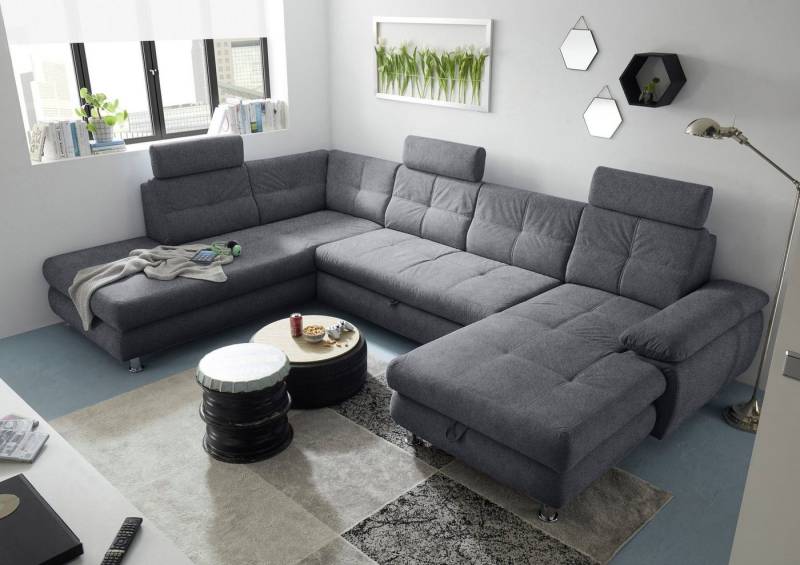 ED EXCITING DESIGN Wohnlandschaft Alba U-Form, mit Bettfunktion, Bettkasten, Armteilverstellung & Kopfstützen von ED EXCITING DESIGN