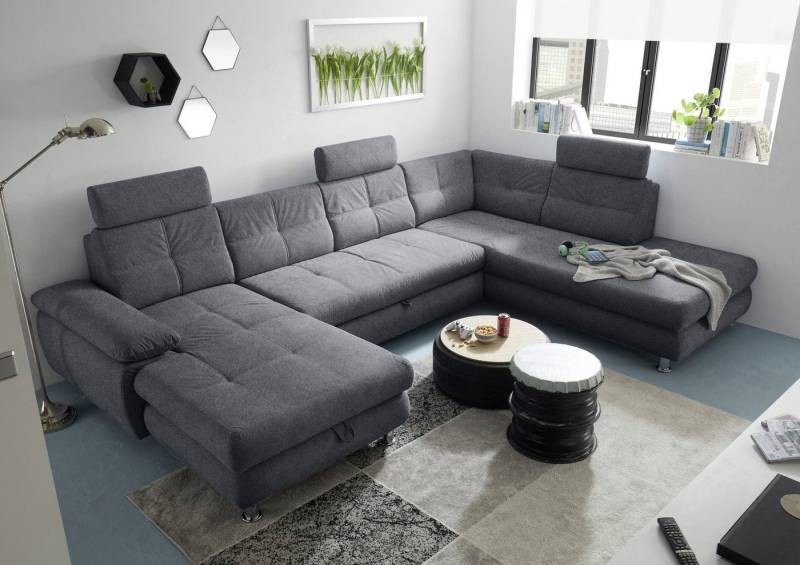 ED EXCITING DESIGN Wohnlandschaft Alba U-Form, mit Bettfunktion, Bettkasten, Armteilverstellung & Kopfstützen von ED EXCITING DESIGN