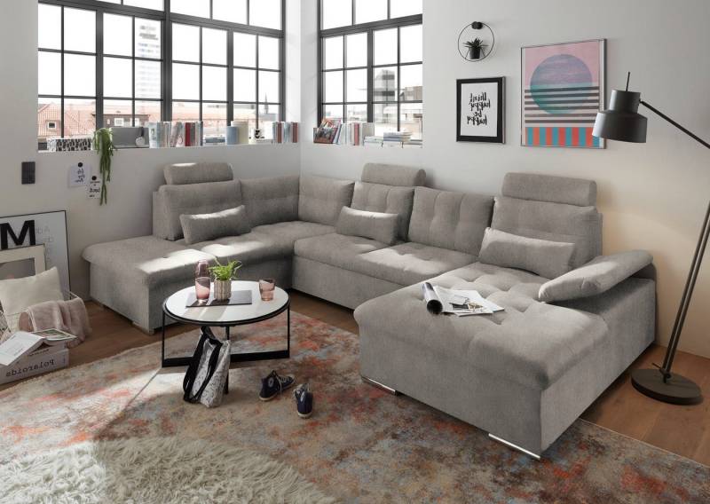 ED EXCITING DESIGN Wohnlandschaft Jakarta U-Form mit Bettfunktion, Bettkasten, Armteilverstellung, Kopfstützen & 3 Nierenkissen von ED EXCITING DESIGN