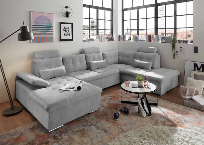 ED EXCITING DESIGN Wohnlandschaft Jakarta U-Form mit Bettfunktion, Bettkasten, Armteilverstellung, Kopfstützen & 3 Nierenkissen von ED EXCITING DESIGN