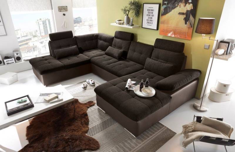 ED EXCITING DESIGN Wohnlandschaft Jakarta, mit Schlaffunktion, Bettkasten, Kopfstützen,Nierenkissen von ED EXCITING DESIGN