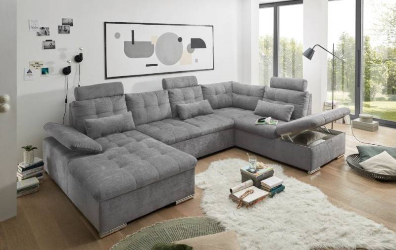 ED EXCITING DESIGN Wohnlandschaft Jakarta, mit Schlaffunktion, Bettkasten, Kopfstützen,Nierenkissen von ED EXCITING DESIGN