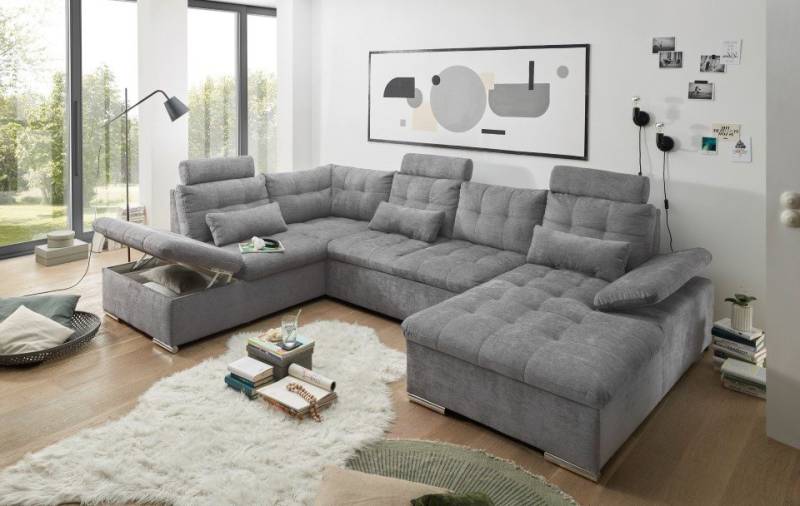 ED EXCITING DESIGN Wohnlandschaft Jakarta, mit Schlaffunktion, Bettkasten, Kopfstützen,Nierenkissen von ED EXCITING DESIGN