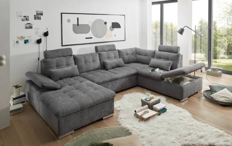 ED EXCITING DESIGN Wohnlandschaft Jakarta, mit Schlaffunktion, Bettkasten, Kopfstützen,Nierenkissen von ED EXCITING DESIGN