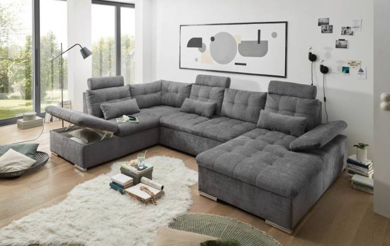 ED EXCITING DESIGN Wohnlandschaft Jakarta, mit Schlaffunktion, Bettkasten, Kopfstützen,Nierenkissen von ED EXCITING DESIGN