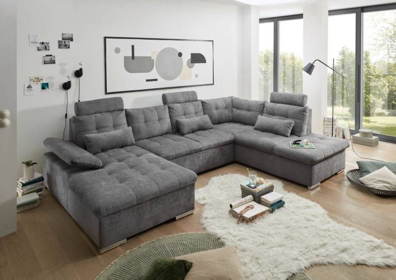 ED EXCITING DESIGN Wohnlandschaft Jakarta, mit Schlaffunktion, Bettkasten, Kopfstützen,Nierenkissen von ED EXCITING DESIGN