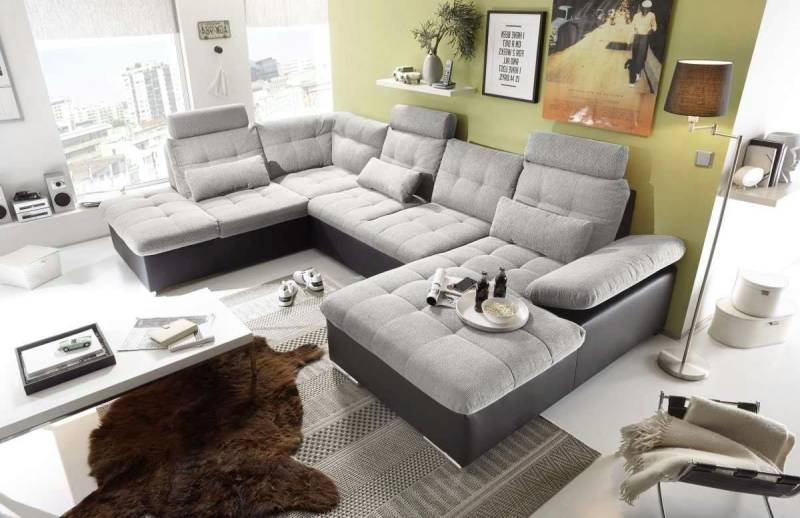 ED EXCITING DESIGN Wohnlandschaft Jakarta, mit Schlaffunktion, Bettkasten, Kopfstützen,Nierenkissen von ED EXCITING DESIGN