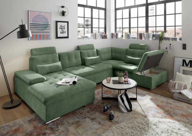 ED EXCITING DESIGN Wohnlandschaft Jakarta, mit Schlaffunktion, Bettkasten, Kopfstützen,Nierenkissen von ED EXCITING DESIGN
