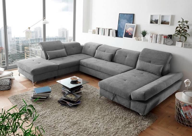 ED EXCITING DESIGN Wohnlandschaft Melfi U-Form mit Bettfunktion, Bettkasten, Arm- & Kopfteilverstellung & 3 Nierenkissen von ED EXCITING DESIGN