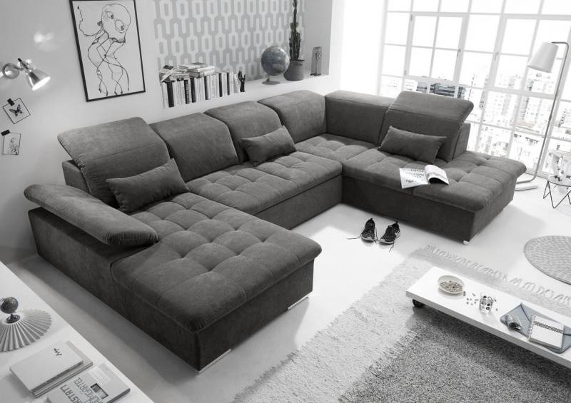 ED EXCITING DESIGN Wohnlandschaft Wayne U-Form mit Bettfunktion, Bettkasten, Arm- und Kopfteilverstellung & 3 Nierenkissen von ED EXCITING DESIGN
