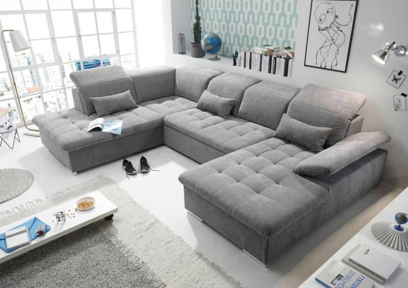 ED EXCITING DESIGN Wohnlandschaft Wayne U-Form mit Bettfunktion, Bettkasten, Arm- und Kopfteilverstellung & 3 Nierenkissen von ED EXCITING DESIGN
