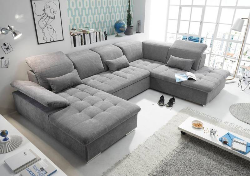ED EXCITING DESIGN Wohnlandschaft Wayne U-Form mit Bettfunktion, Bettkasten, Arm- und Kopfteilverstellung & 3 Nierenkissen von ED EXCITING DESIGN