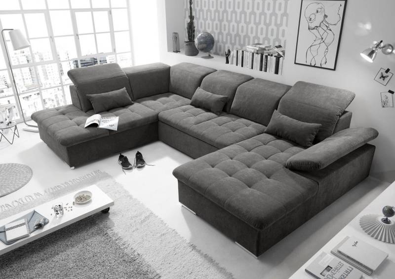 ED EXCITING DESIGN Wohnlandschaft Wayne U-Form mit Bettfunktion, Bettkasten, Arm- und Kopfteilverstellung & 3 Nierenkissen von ED EXCITING DESIGN