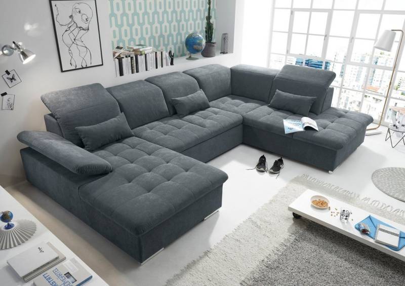 ED EXCITING DESIGN Wohnlandschaft Wayne U-Form mit Bettfunktion, Bettkasten, Arm- und Kopfteilverstellung & 3 Nierenkissen von ED EXCITING DESIGN