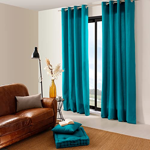 ED Enjoy Home - Vorhang – Baumwolle – 135 x 240 cm – Entenblau – Kollektion Panama – fertig zum Aufhängen – waschbar bei 30 °C – für alle Räume – Bettwäsche – Kissen von ED Enjoy Home