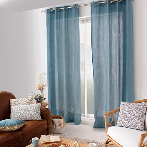 ED Enjoy Home - Vorhang – Baumwolle – 140 x 240 cm – Lagune – Kollektion Cottage – fertig zum Aufhängen – waschbar bei 30 °C – für alle Räume – Bettwäsche – Vorhänge von ED Enjoy Home