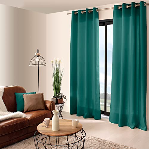 Enjoy Home – Vorhang Basic aus Bachette Polyester – 8 Ösen Silber – Durchmesser 4 cm – 140 x 240 cm – Farbe Smaragd von ED ENJOY HOME