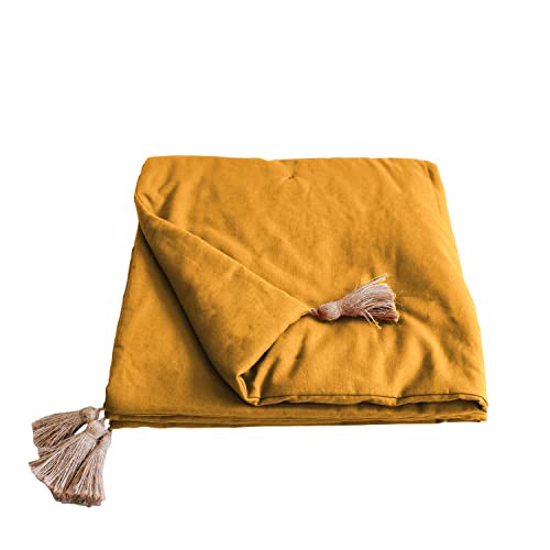 Enjoy Home Steppdecke mit 4 Quasten, Jute, 90 x 190 cm, Baumwolle, Zertifiziert nach Öko-Tex, Kollektion Panama, ideal für die Farbe in Ihr Schlafzimmer, Farbe: Senf von ED Enjoy Home