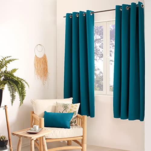 ED Enjoy Home - Verdunkelungsvorhang mit 8 Ösen aus verchromtem Metall, Durchmesser 4 cm – 100% Polyester, 210 g/m² – 140 x 180 cm – Entenblau – fertig zum Aufhängen – pflegeleicht von ED Enjoy Home