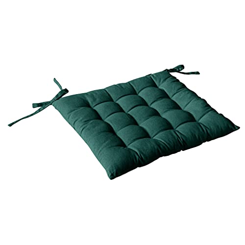 Enjoy Home Sitzkissen, Piqué, 100% Baumwolle, Farbe Dunkelgrün, Maße: 38 x 38 cm, quadratisch und wendbar, Befestigung durch Bänder, ideal für eine Bequeme Sitzgelegenheit von ED Enjoy Home