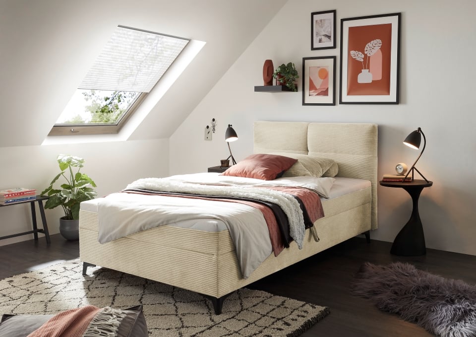 Boxbett Andon 120x200 cm mit Bettkasten Farbe Cream – ED Exciting Design, Zoom Breitcord, Bonell-Federkern und Schaumtopper Boxbett Andon 120x200 cm mit Bettkasten Farbe Cream – ED Exciting Design, Zoom Breitcord, Bonell-Federkern und Schaumtopper von ED Exciting Design