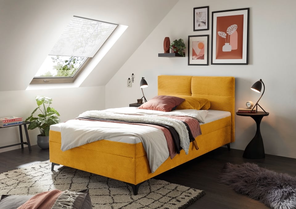 Boxbett Andon 120x200 cm mit Bettkasten Farbe Mustard– ED Exciting Design, Zoom Breitcord, Bonell-Federkern und Schaumtopper Boxbett Andon 120x200 cm mit Bettkasten Farbe Mustard– ED Exciting Design, Zoom Breitcord, Bonell-Federkern und Schaumtopper von ED Exciting Design
