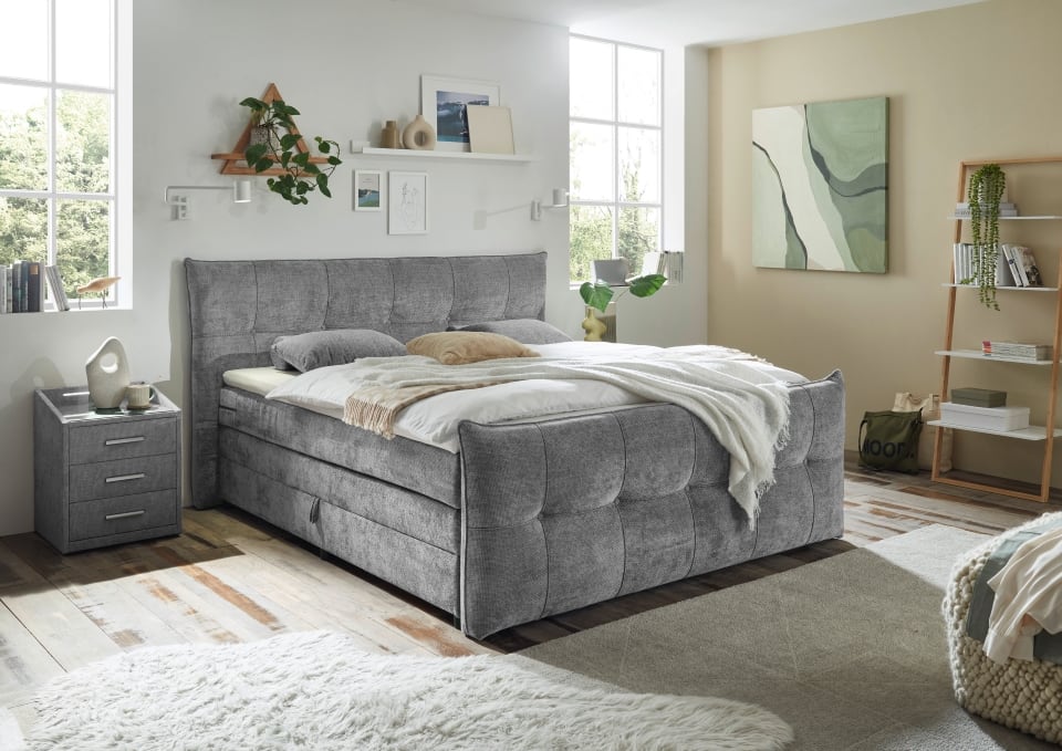 Boxspringbett Gallina 180x200 cm mit Bettkasten Farbe Grau HR30-Topper – Ed Exciting Design von ED Exciting Design