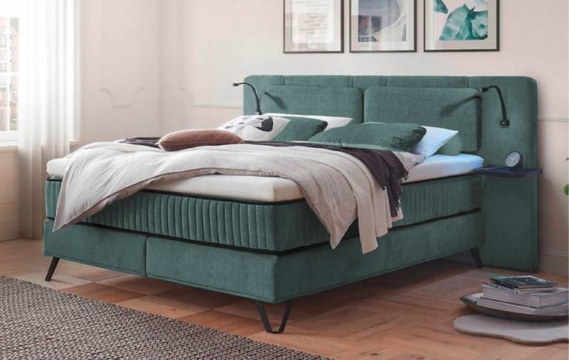 Boxspringbett Milazzo 160x200 cm in Azur mit Gel Topper & Wireless Charging von ED Exciting Design