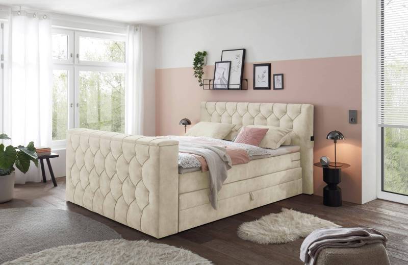 Boxspringbett Springdale - motorisierter TV-Halterung, geräumigem Bettkasten und Duo-Wendematratze H3/H4 - ED Exciting Design von ED Exciting Design