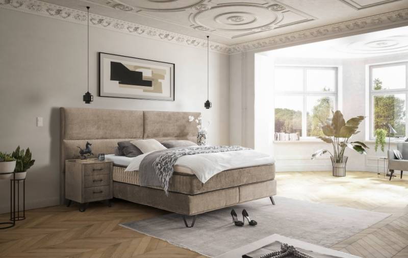 ED Exciting Design Boxspringbett Trapani H3/H4 mit Duo-Wendematratze, XXL Kopfteil und Massivfüßen - Erhältlich in 160x200 cm und 180x200 cm,Anthology-Mikrofaser 6 Farbvarianten von ED Exciting Design
