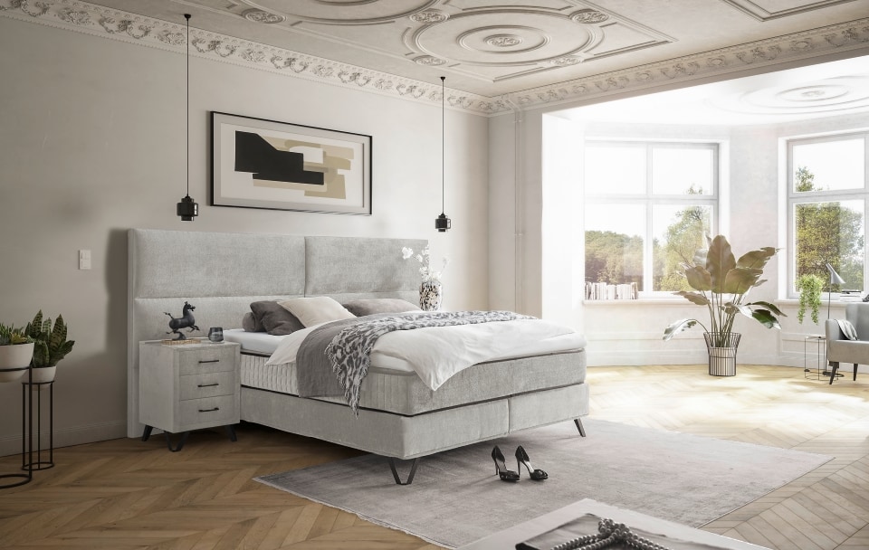 ED Exciting Design Boxspringbett Trapani H3/H4 mit Duo-Wendematratze, XXL Kopfteil und Massivfüßen - Erhältlich in 160x200 cm und 180x200 cm,Legacy-Mikrofaser 4 Farbvarianten von ED Exciting Design