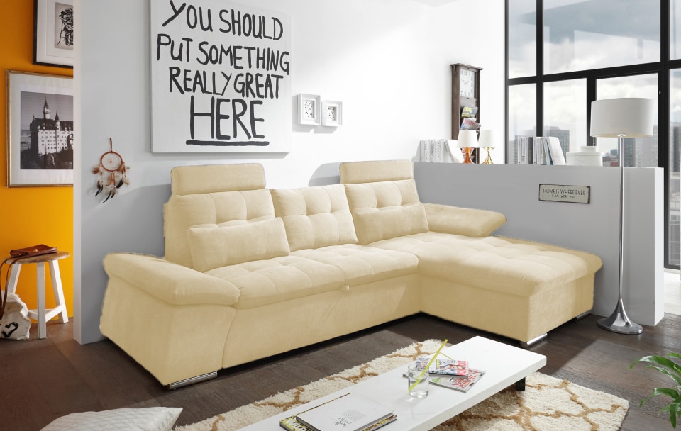 ED Exciting Design Nalo – Modernes Schlafsofa mit Bettkasten, verstellbaren Armlehnen und luxuriöser Uran Mikrofaser. Inklusive zwei Kopfstützen, in verschiedenen Farben wählbar von ED Exciting Design