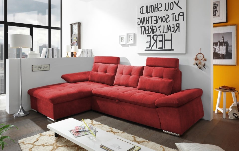 ED Exciting Design Nalo – Modernes Schlafsofa mit Bettkasten, verstellbaren Armlehnen und luxuriöser Uran Mikrofaser. Inklusive zwei Kopfstützen, in verschiedenen Farben wählbar von ED Exciting Design