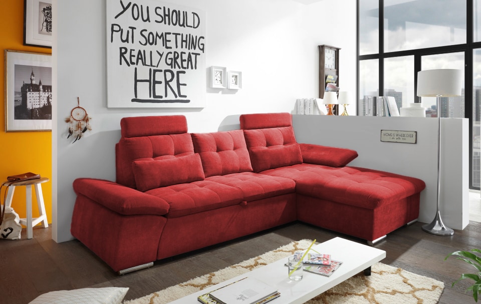 ED Exciting Design Nalo – Modernes Schlafsofa mit Bettkasten, verstellbaren Armlehnen und luxuriöser Uran Mikrofaser. Inklusive zwei Kopfstützen, in verschiedenen Farben wählbar von ED Exciting Design