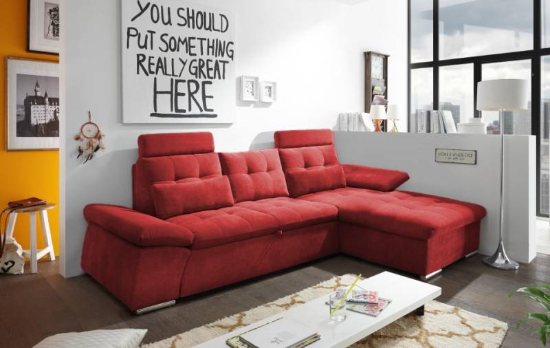 ED Exciting Design Nalo – Modernes Schlafsofa mit Bettkasten, verstellbaren Armlehnen und luxuriöser Uran Mikrofaser. Inklusive zwei Kopfstützen, in verschiedenen Farben wählbar von ED Exciting Design