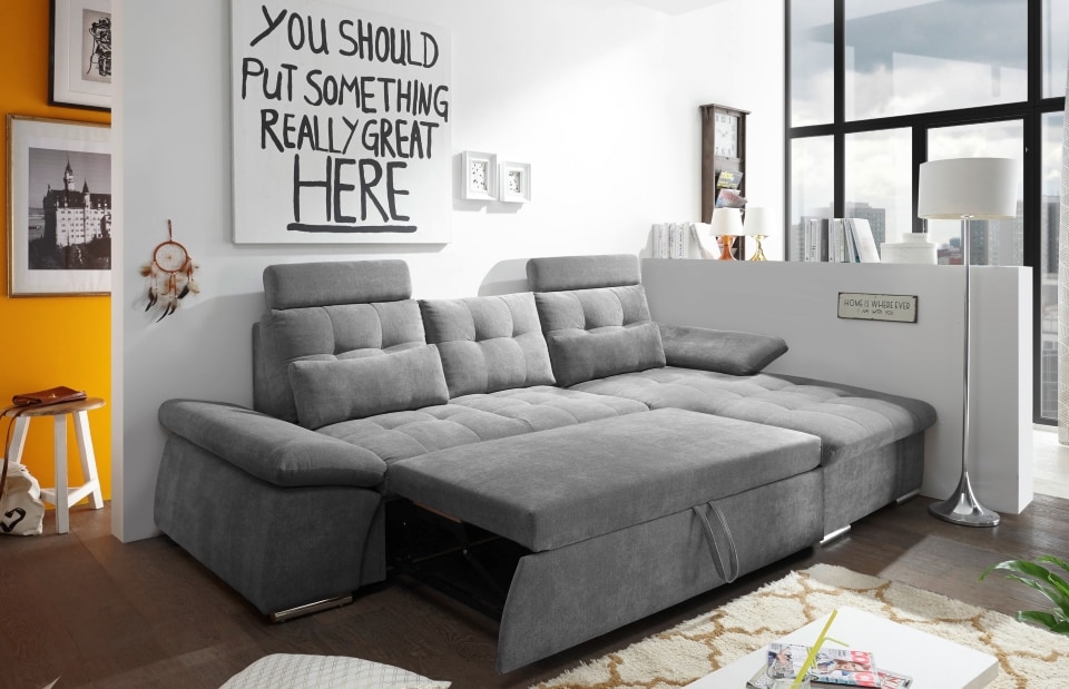 ED Exciting Design Nalo – Modernes Schlafsofa mit Bettkasten, verstellbaren Armlehnen und luxuriöser Uran Mikrofaser. Inklusive zwei Kopfstützen, in verschiedenen Farben wählbar von ED Exciting Design