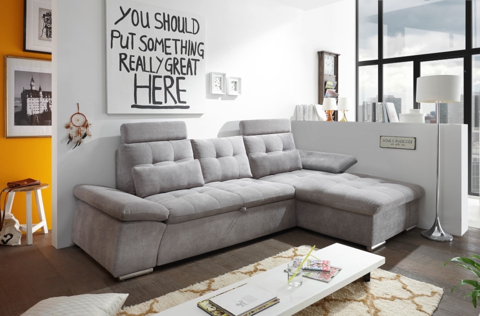 ED Exciting Design Nalo – Modernes Schlafsofa mit Bettkasten, verstellbaren Armlehnen und luxuriöser Uran Mikrofaser. Inklusive zwei Kopfstützen, in verschiedenen Farben wählbar von ED Exciting Design