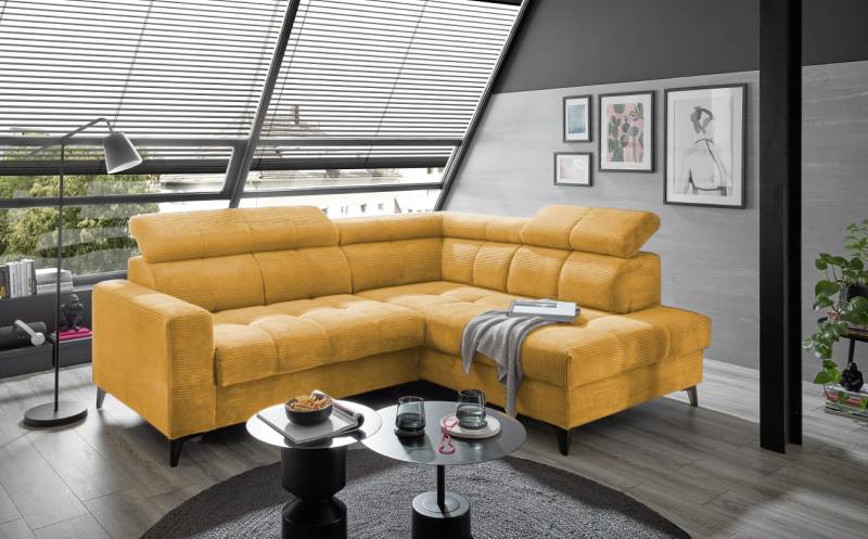 Ecksofa Bavaro elektronischer Sitztiefenverstellung und Breitcord-Bezug Ed Exciting Design von ED Exciting Design